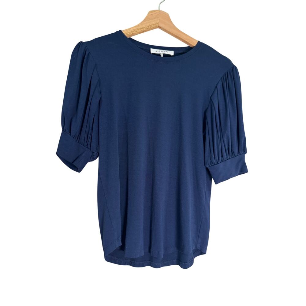 FRAME Navy Blue Bubble Sleeve Top Small